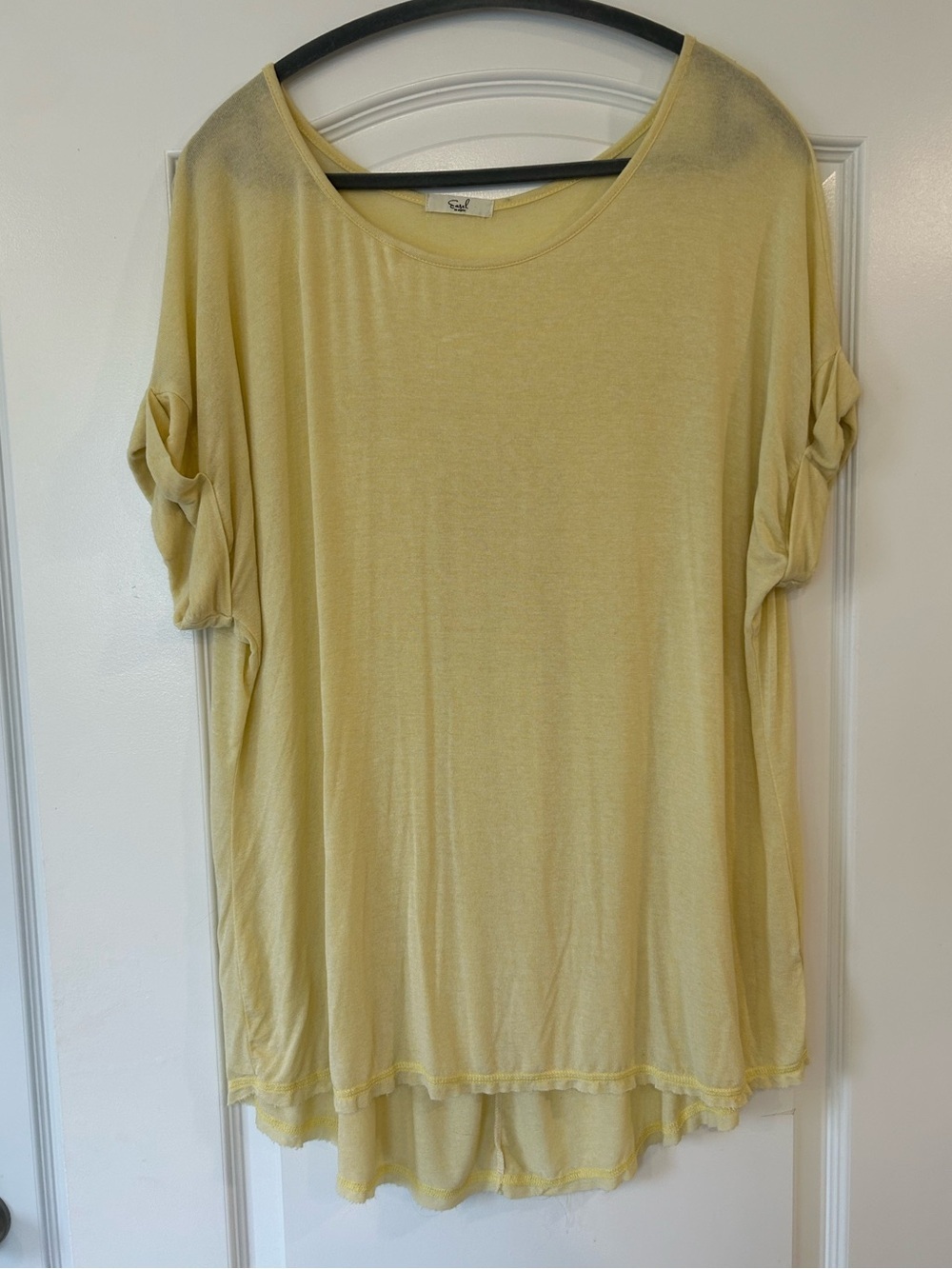 EUC Easel Los Angeles Oversized Yellow Tunic Top Medium Boho Hi Low Soft Knit